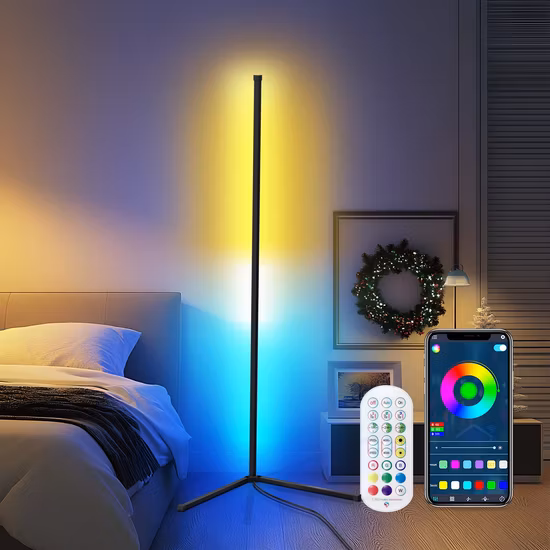 Lampadaire décoratif moderne à changement de couleur RVB avec télécommande