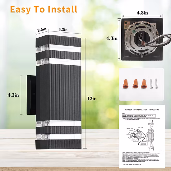 Applique murale carrée étanche IP65 en aluminium, applique murale LED haut et bas